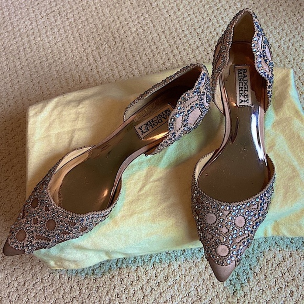 Badgley Mischka Satin Jeweled d’Orsay Pumps